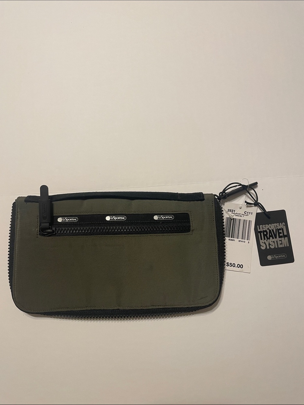 Lesportsac Olive Green and Black Zip Travel Wallet